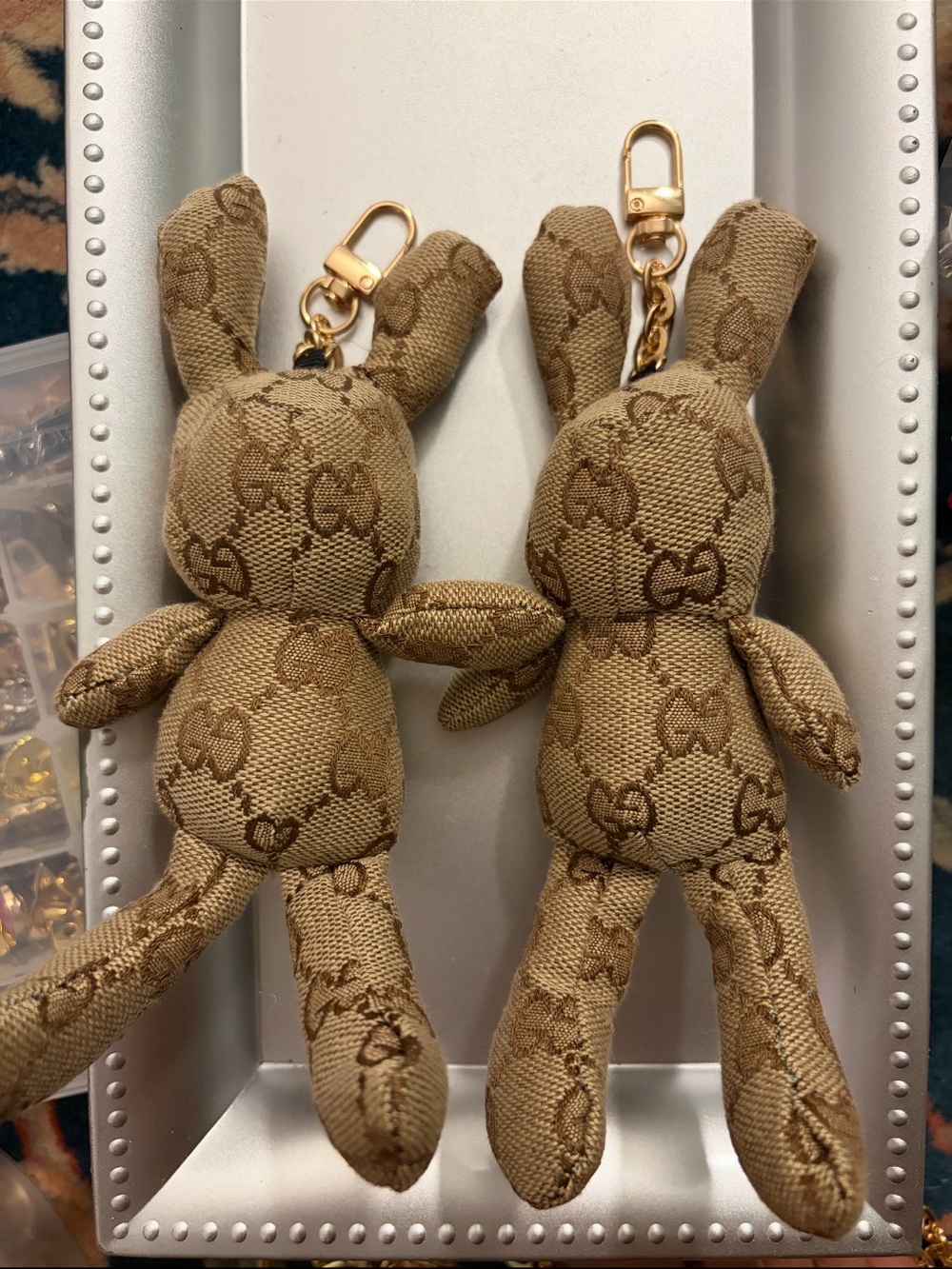 Adorable upcycled Brown Monogram Bunny Keychain ONE ONLY